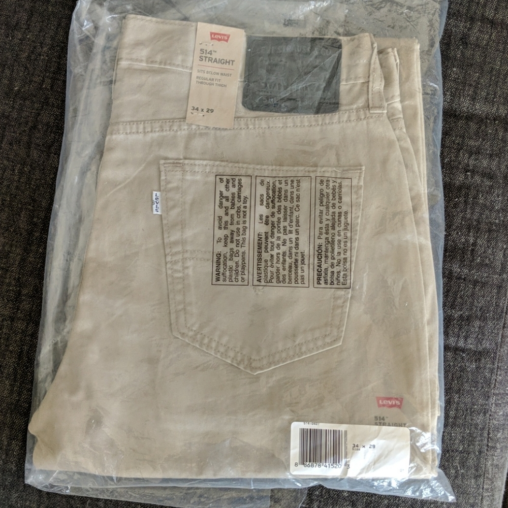 NWT Khaki Levi's 514 Straight 34x29